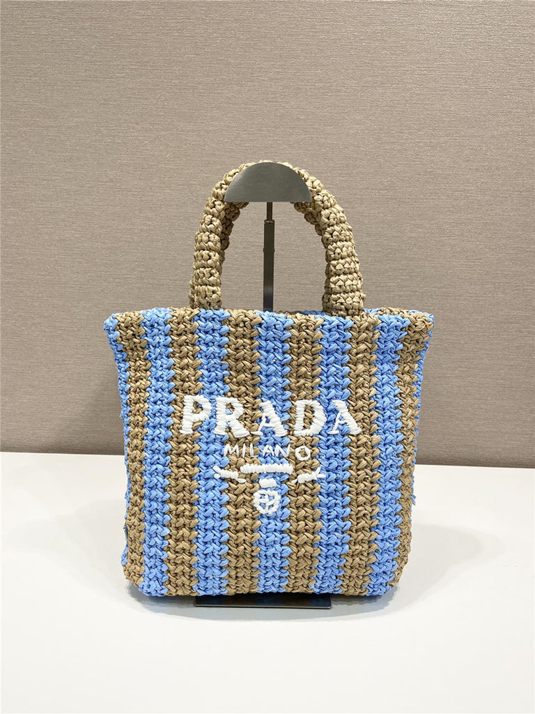 Prada Logo Tote Raffia Small by Pochettebag - Affordable Luxury Bags