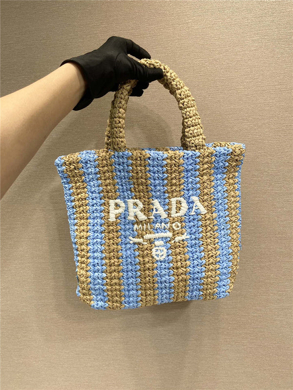 Prada Logo Tote Raffia Small by Pochettebag - Affordable Luxury Bags