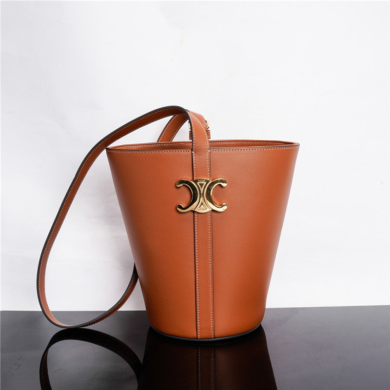 CELINE Shiny Calfskin Triomphe Bucket Bag by Pochettebag - Affordable Luxury Bags