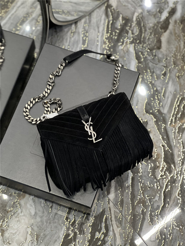 YSL College Medium Chain Bag - Light Suede with Fringes, Affordable Luxury Bags by Pochettebag