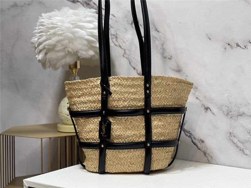 Saint Laurent Caged Raffia Tote Bag