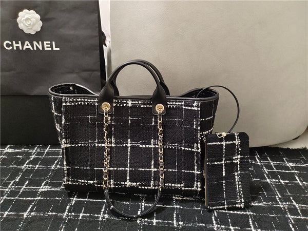 Chanel Large Shopping Bag Black White & Multicolor - Affordable Luxury Bags by Pochettebag