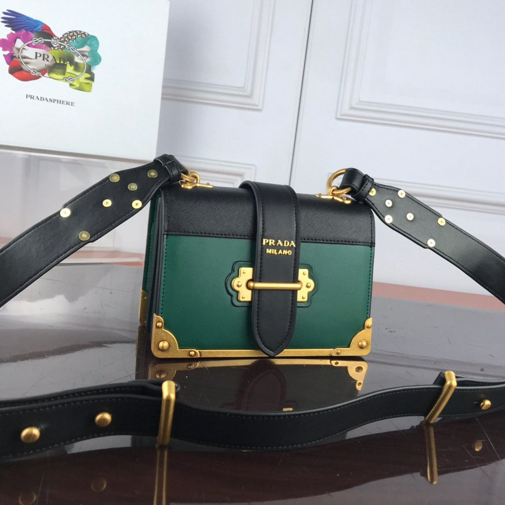 Prada Green/Black Saffiano Leather Cahier Flap Shoulder Bag