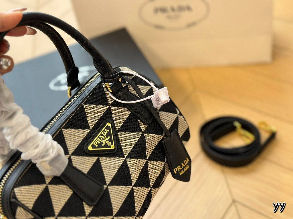 Prada Symbole embroidered fabric top-handle bag